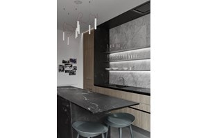 "Sub-Zero, Wolf, and Cove Small Space Kitchen - KDC 2019-2021 Victorian Revitalization featuring 611 30"" Over-and-Under,  CI304C/B 30"" Contemporary Cooktop, SO30CM/B 30"" Contemporary Single Oven and 36"" Ceiling-Mounted Hood / Stainless"